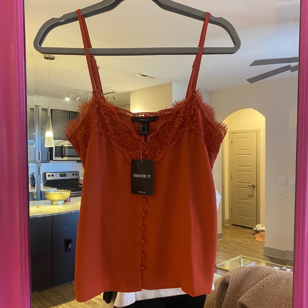 NWT Forever 21 orange button up tank